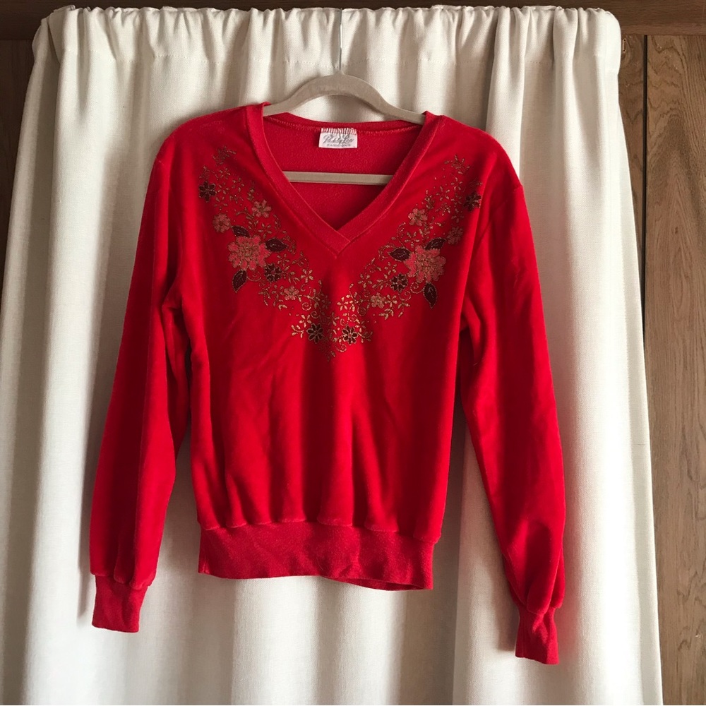 Paddy Lee vintage sparkly red velour Christmas sweater